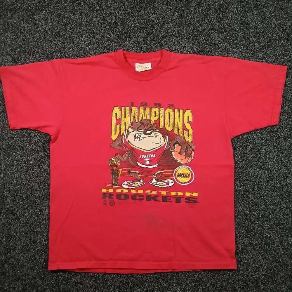 Vintage 1995 Houston Rockets Taz NBA Champions T-Shirt Red Large
